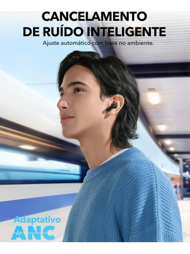 Fone De Ouvido Soundcore by Anker P40i com Cancelamento Ativo de Ruído Automático Graves Poderosos 60H de Reprodução Estojo com Suporte IPX5 Carregamento Sem Fio Bluetooth 5.3