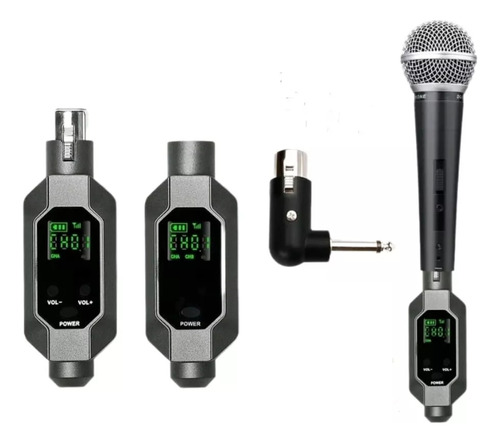 Receptor Transmissor P/ Microfone Xlr S/ Fio 2 Mic Instrumen Cor Cinza-escuro