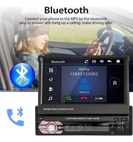New Radio Estéreo De Coche 1din 7 Bluetooth Auto Retráctil