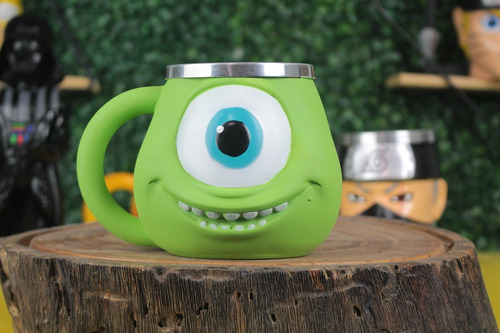 Caneca Decorativa Resina Inox 3d Monstros Sa Mike Cor Verde-limão