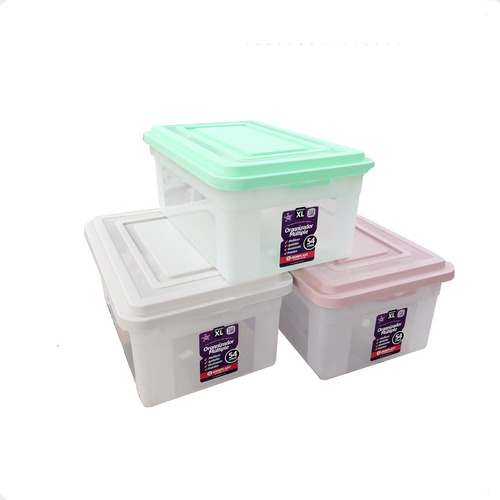 Set X2 Cajas Plastica Contenedor Rectangular 54 L Apilable