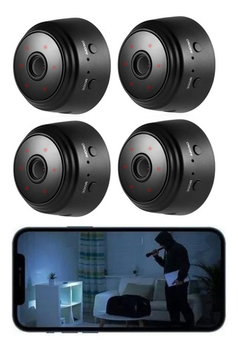 4 Camera Espia Sem Fio Com Som Visão Noturna Escuta Kit Cor Preto