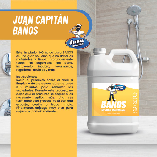 Juan Capitán: Limpiador De Baños, Azulejos, Lavabos y Superficies. No Ácidico. 4 Lts