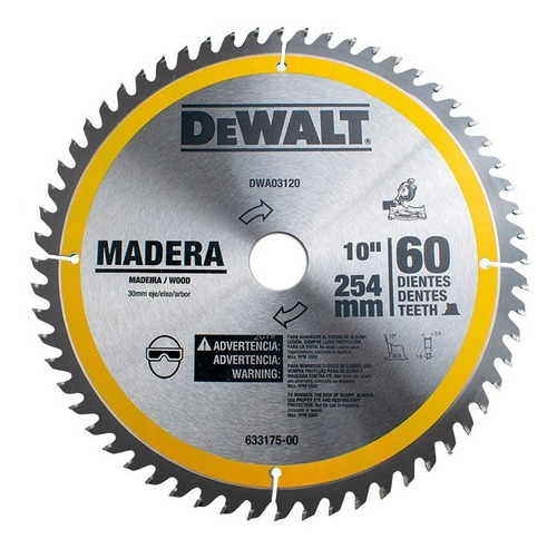 Disco Corte Madera 10 PuLG 60 Dientes Dewalt Dw03120