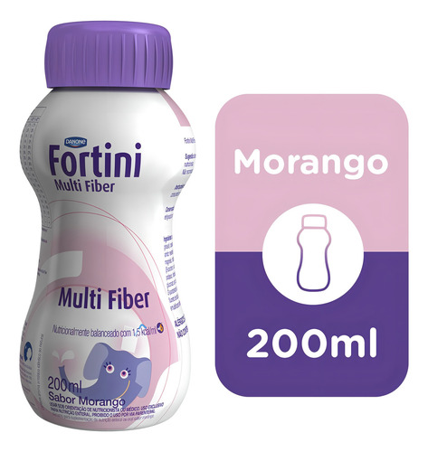 Complemento alimenticio multifibra para niños Fortini con sabor a fresa, 200 ml