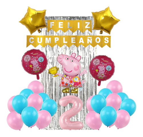 Set De Globos Decoración Peppa Pig Fiestas Cumpleaños