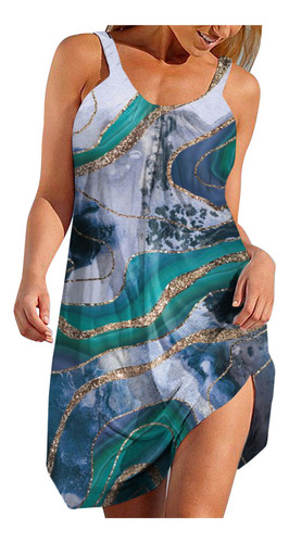 Vestido F Para Mujer, Sin Mangas, Estampado De Rayas, Estamp