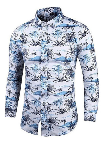 Camisa De Hombre Floral De Manga Larga Con Botón Estampado