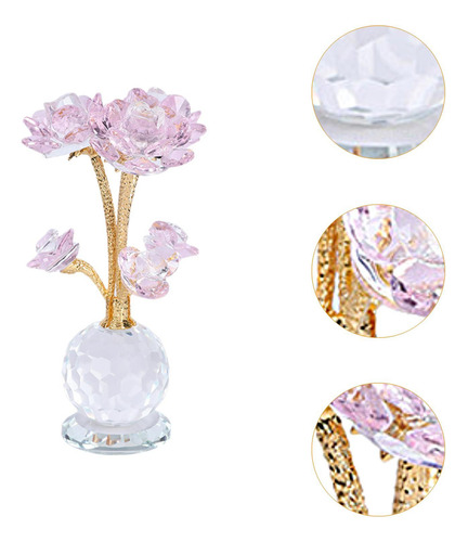 Lotus Flower Figurine Desk Ornamento De Arte De Vidrio Rosa