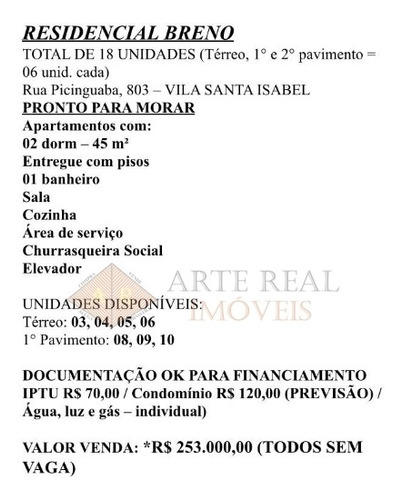 Imagem 15 de 15 de Apartamento 2 Dormitórios, Vila Santa Isabel - São Paulo/sp - 1744