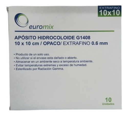 Apósito Hidrocoloide Extra Fino 10x10 Euromix. Caja X 10 Un.