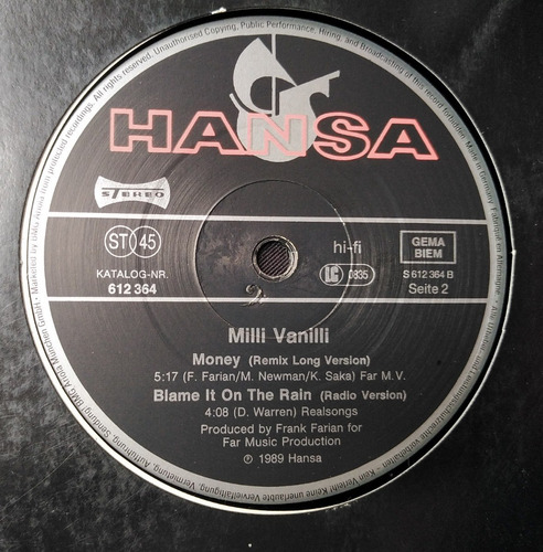 Milli Vanilli - Blame It On The Rain (super Club Mix) (Usado)