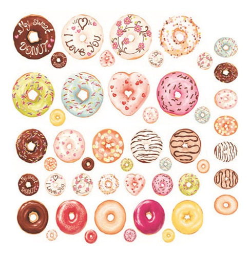 Maydahui 4 Hojas (48 Cuentas) Donuts Wall Decal Postre Pegat