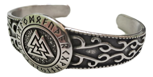 Pulsera Esclava Brazalete Acero Macizo Valknut Celta Plateado