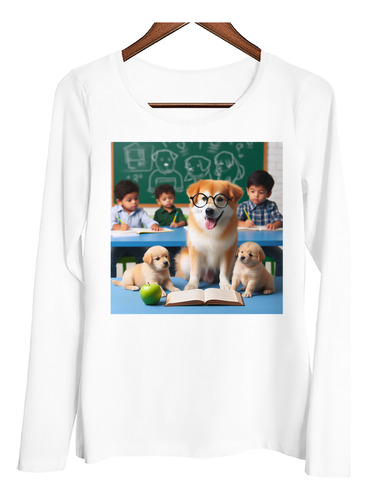 Remera Mujer Ml Perro Con Anteojos Y Perritos Leyendo