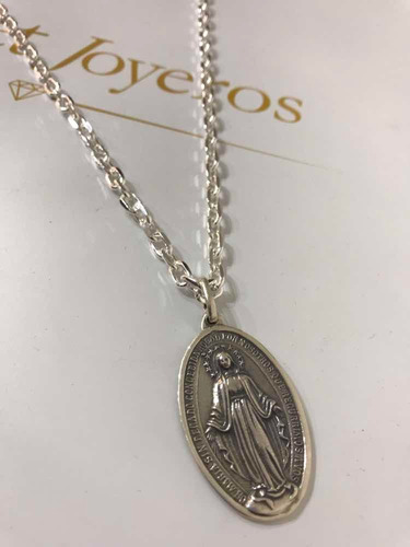 Imagen 3 de 6 de Cadena Y Medalla Virgen Milagrosa Grande, Plata 925. Tuset.