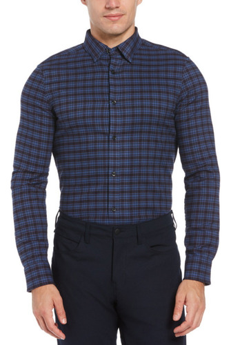 Camisa Perry Ellis Brushed Plaid Azul Hombre 4ffw2020494
