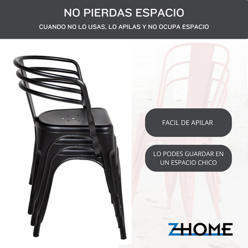 Silla De Comedor Con Apoyabrazo Tolix Zhome X4 Reforzada De Hierro Estructura De La Silla Negro Asiento Negro Diseño De La Tela Metal