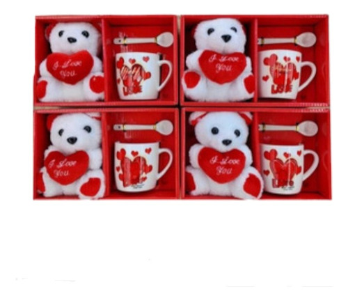 Set Taza C/ Cuchara + Peluche Blanco Regalo Dia D Las Madres