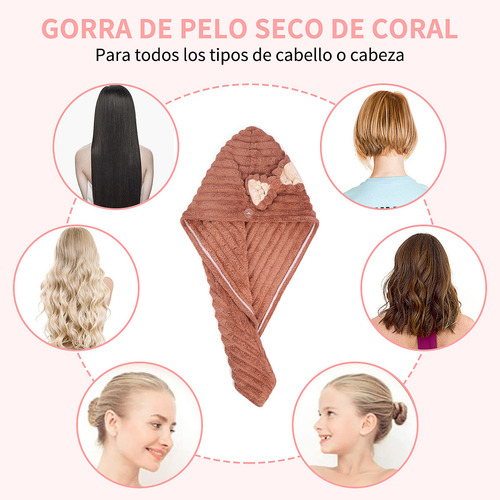 ` Toalla Cabello Microfibra Secado Rápido Gorro Turbante