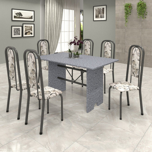 Conjunto De Mesa 140x75cm Tampo Granito Com 6 Cadeiras Ee