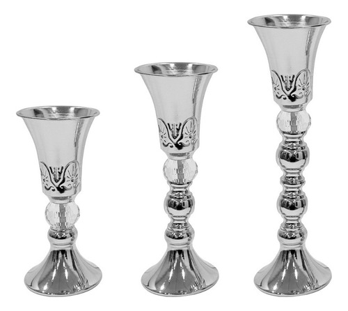 Candelabro Para Velas Color Oro/plata X 3 Unid Premium Color Plata