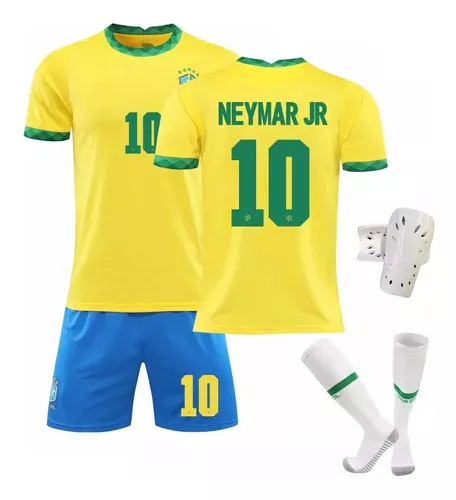 Kandiny - Niño Selección de fútbol de Brasil Camiseta Neymar #10 2ª  Equipación Azul 2021 Chile