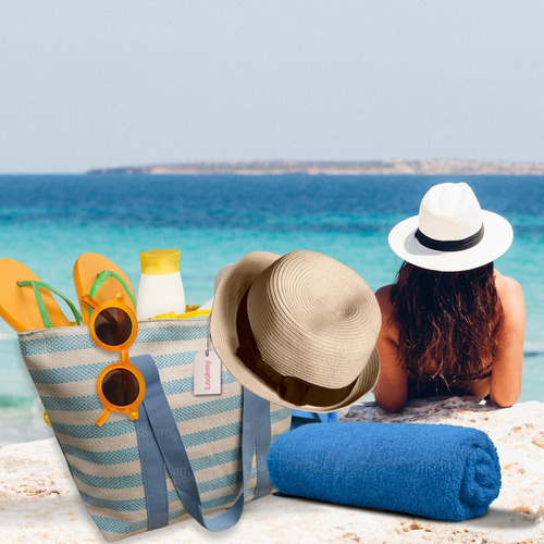 Bolso Playero Grande | Canasto Matero Para Playa | Cartera De Playa Con Cierre Y Manijas | Cartera Grande De Mujer | Bolsos Materos Para Mujer | Bolso Playeros De Verano