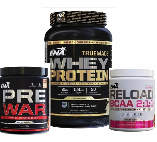 Whey Protein Ena+ Pre War + Reload Bcaa +envio Gratis