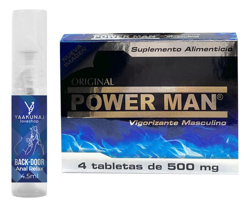 Power Man 4 Tabletas + Backdoor Anal Relax 4.5 Ml Yaakunaj