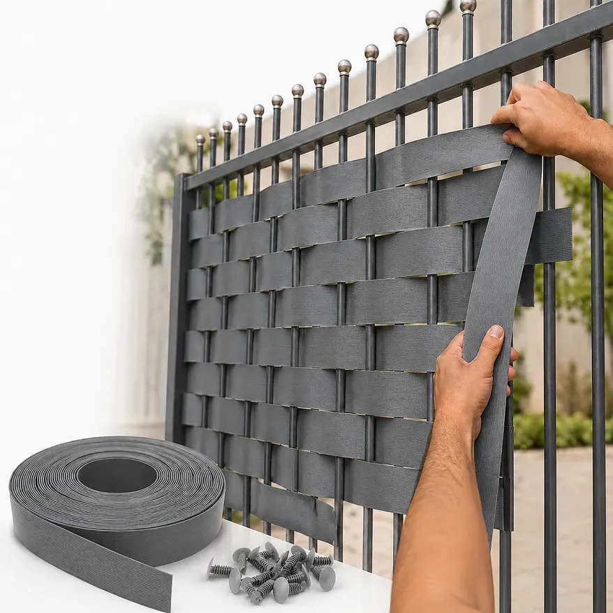 Fita Fechamento Portão 25m X 10cm PVC Cinza BW Plásticos com 50 Arrebites
