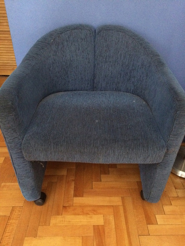 Sillón 1 Cuerpo Ruedas Brazos Tapizado Tela Resistente Azul