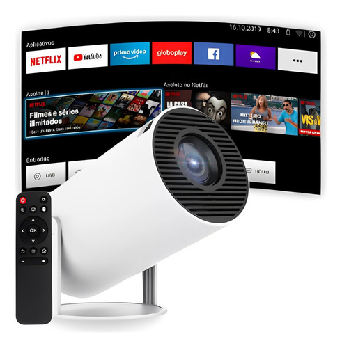 Projetor Smart Portátil Full Hd 4k Bluetooth Android Wifi Cor Branco 127/220v