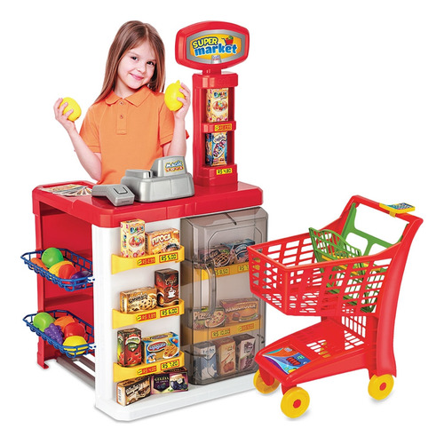 Super Market Mercado Infantil C/ Carrinho E Acessórios