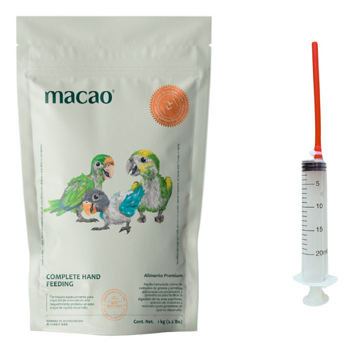 Papilla Macao Para Loros Y Pericos + Jeringa Con Sonda 20ml