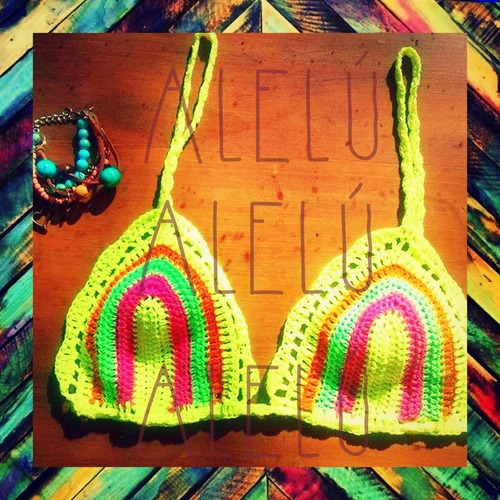 Crop Top Al Crochet  Bikini Tejida Fluo Mas Colores