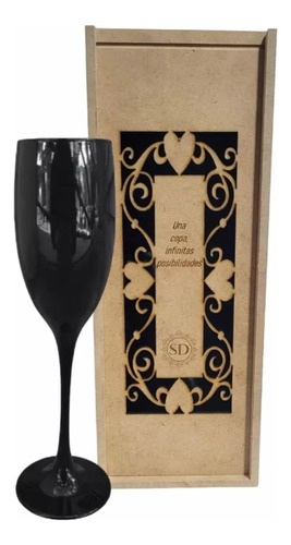 Copa Champagne Negra Grabada Con Estuche Personalizado!