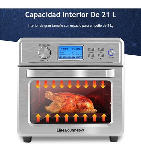 Imagen 7 de 8 de Horno/freidora De Aire 21 L Digital Programable Elite Acero
