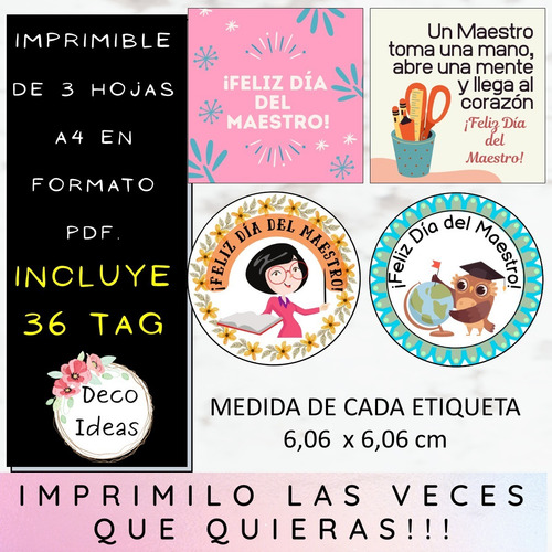 Imagen 4 de 4 de Imprimible Etiquetas Tarjetas Dia Del Maestro Pdf 03 Color