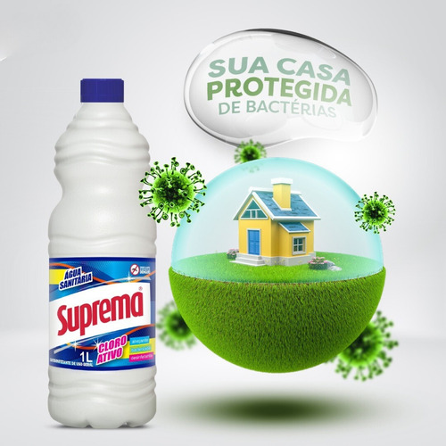 4 Unid. Água Sanitária Suprema 1 Litro Limpeza Cloro Ativo