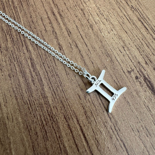 Collar Dije Zodiaco Plata .925 De 45 Cm Mujer Hombre Agálea Color Geminis