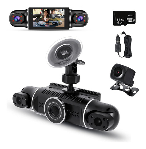 Dash Cam De 4 Canales, Giratoria De 360°, Tarjeta De 64 Gb,