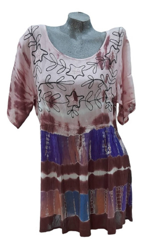 Blusa Camisola Batik Tie Dye Bordada Hindú 100% Algodón Big