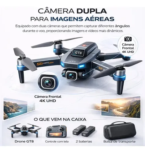 Drone Neemias Bechor GT8 4K Com Câmera Dupla e Controle LCD