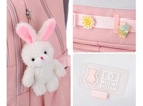 Mochila De Coelhinho Jovenil Escola Cor Xadrez Lavanda Desenho Do Tecido Liso