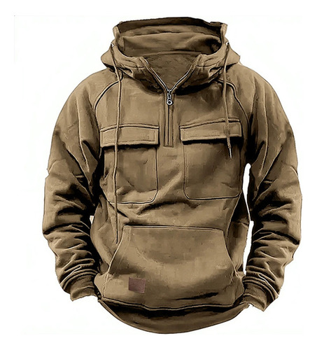 Hombres Sudadera Táctica Zip Cargo Pullover Sudaderas