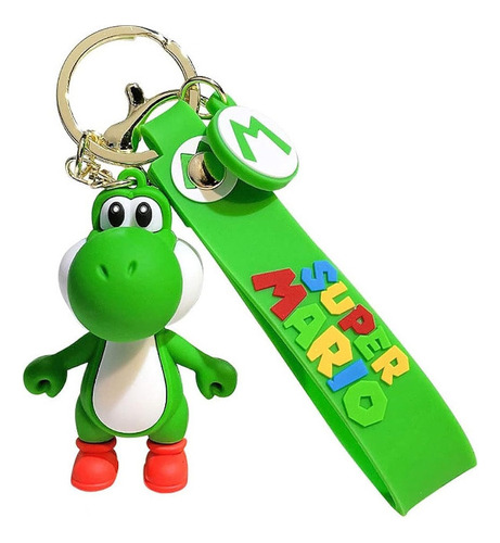 Llavero De Goma 3d Pvc + Correa Personaje Yoshi Mario Bros Gris