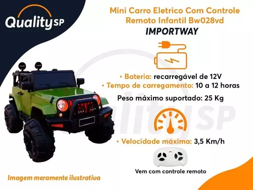 Mini Carro Elétrico Infantil Jipe com Controle Remoto Branco, Importway