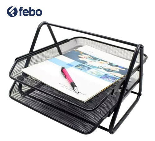 Organizador De Escritorio De Metal Bandeja Doble Febo