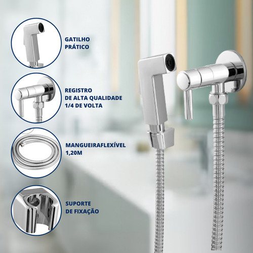 Ducha Higiênica Luxo Com Acionamento 1/4 Volta C65 Acabamento Fosco Cor Prateado